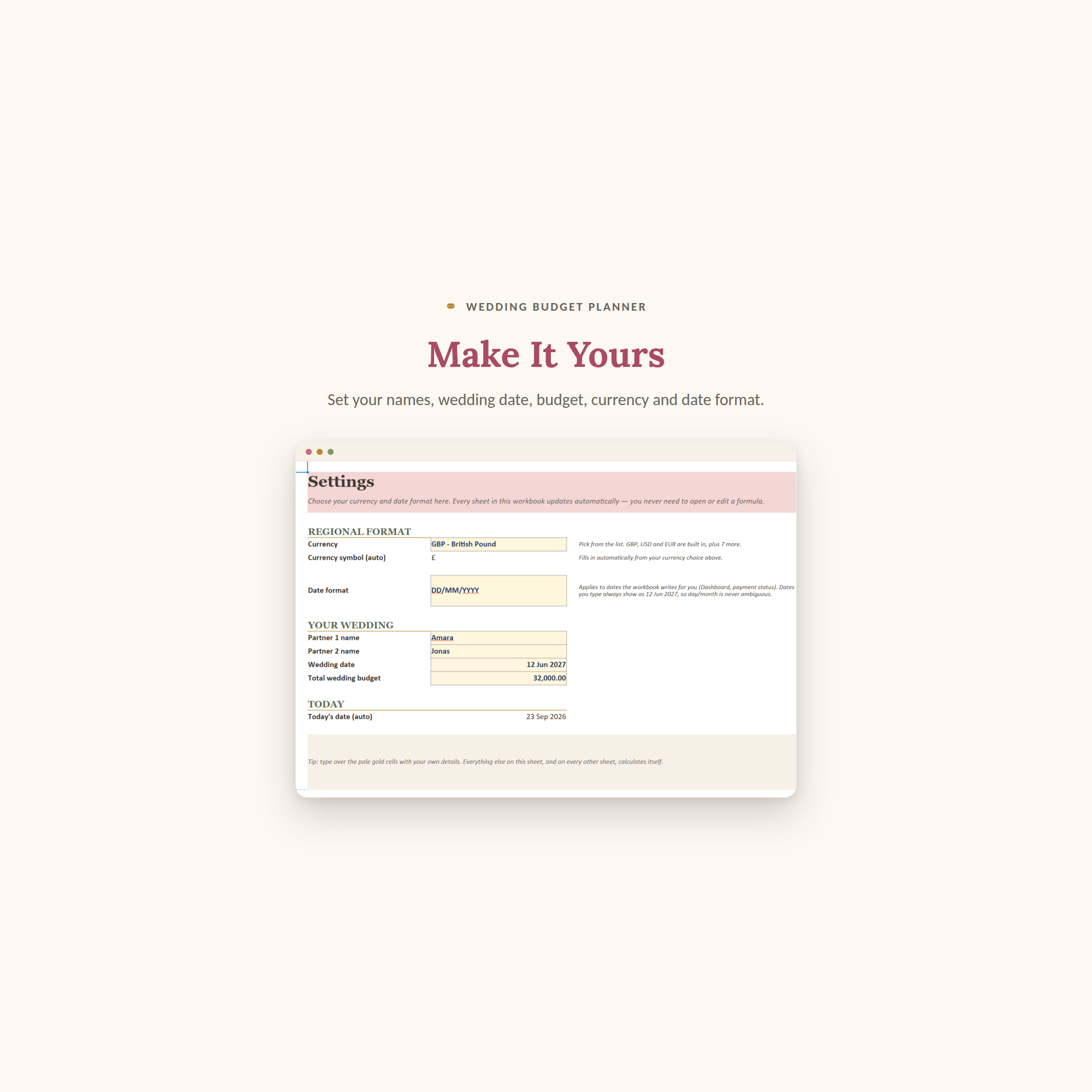 Settings sheet